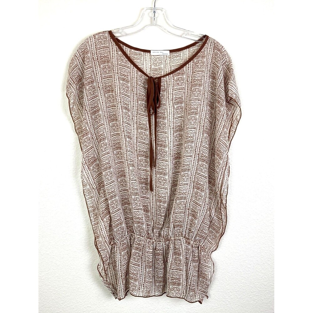 Natural Day Women's Sheer Top Size S Cream Brown Coverup Beach Flowy